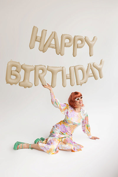 Napis balon folija - Happy birthday, bež cream