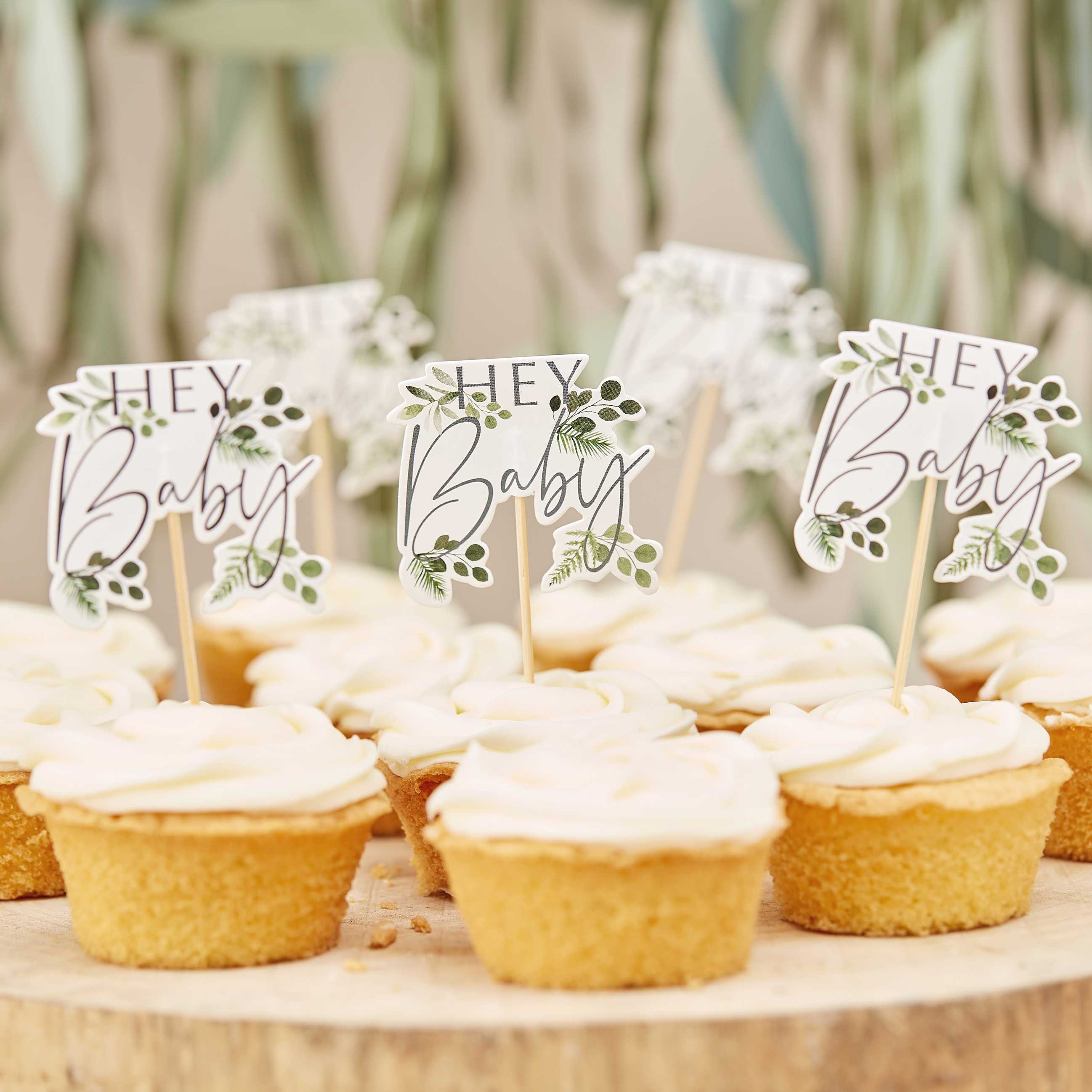 Cupcake toppers Ginger Ray - Hey Baby Botanical, 12 kos