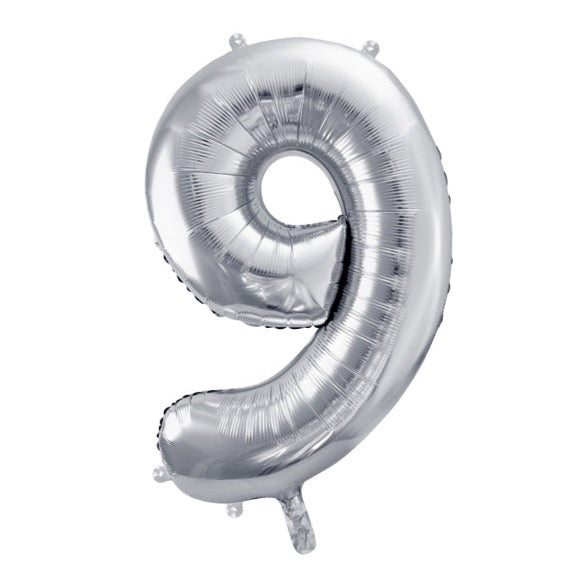 folija balon številka 9 srebrn