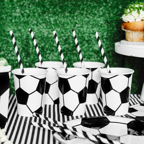 Papirnati kozarci z motivom nogometne žoge, Dekoracija za rojstni dan, Tematska zabava nogomet
