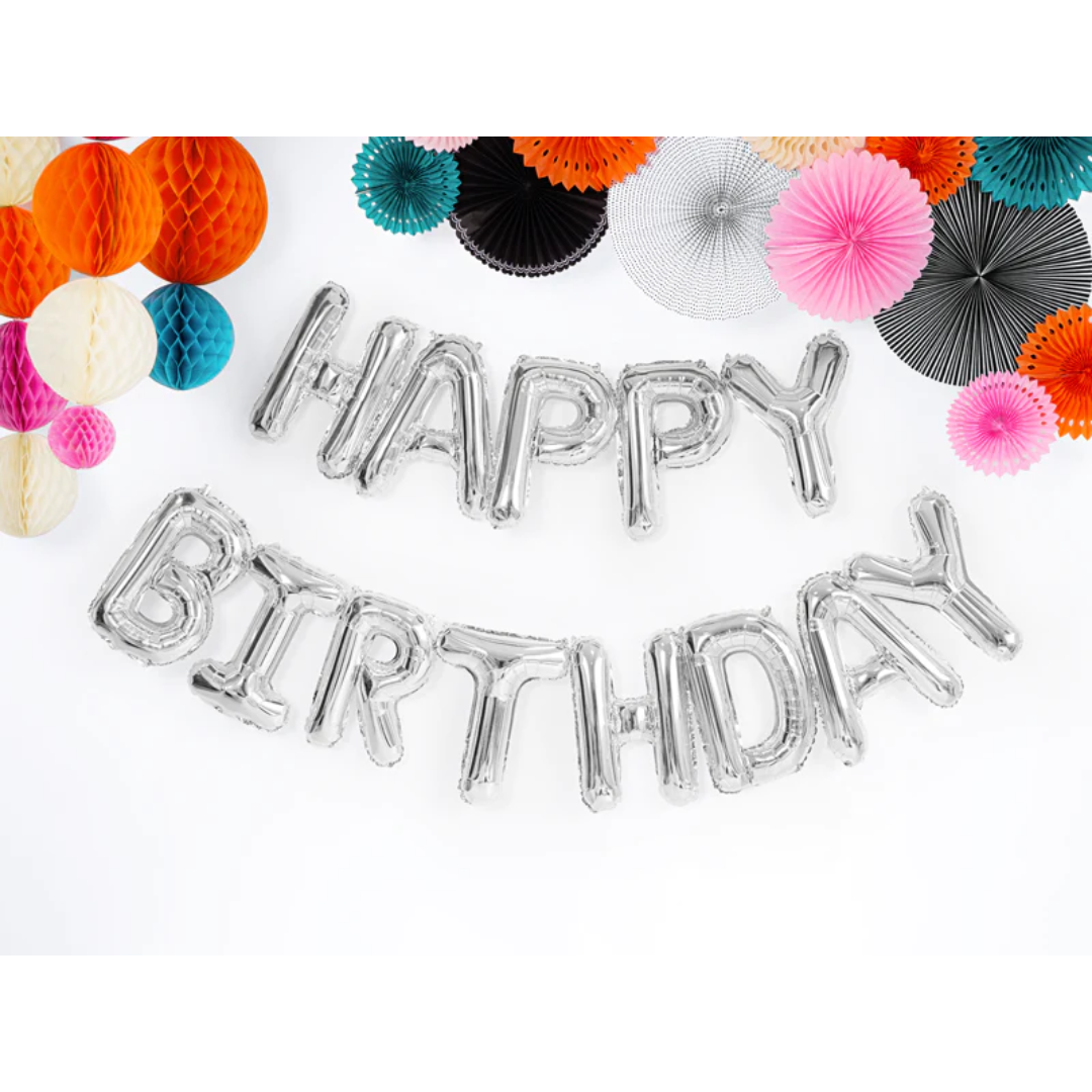 Balon folija napis - Happy birthday, srebrn
