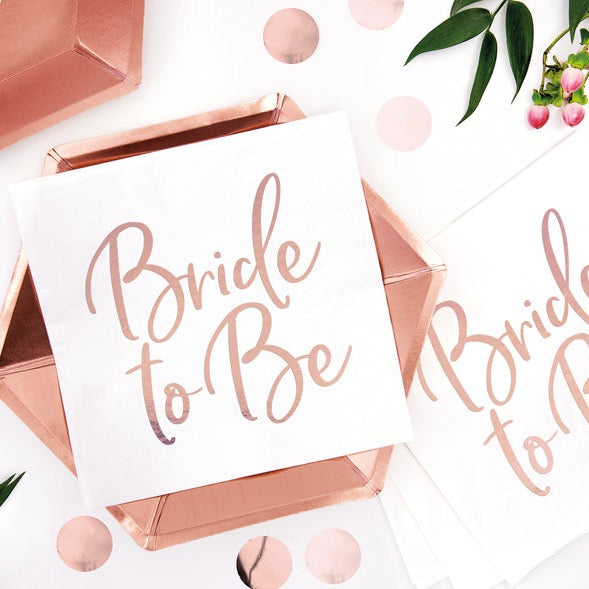 Serviete Bride to be, papirnate serviete za dekliščino, rose gold