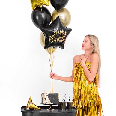 Balon folija Zvezda - Happy birthday, črna
