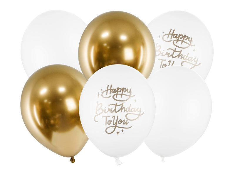 Helij šop - Happy Birthday, white & gold