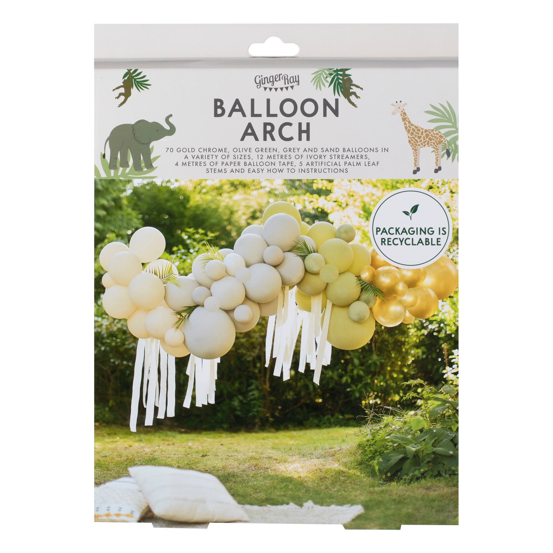 Lok iz balonov Ginger Ray - Green, Cream, Grey & Gold