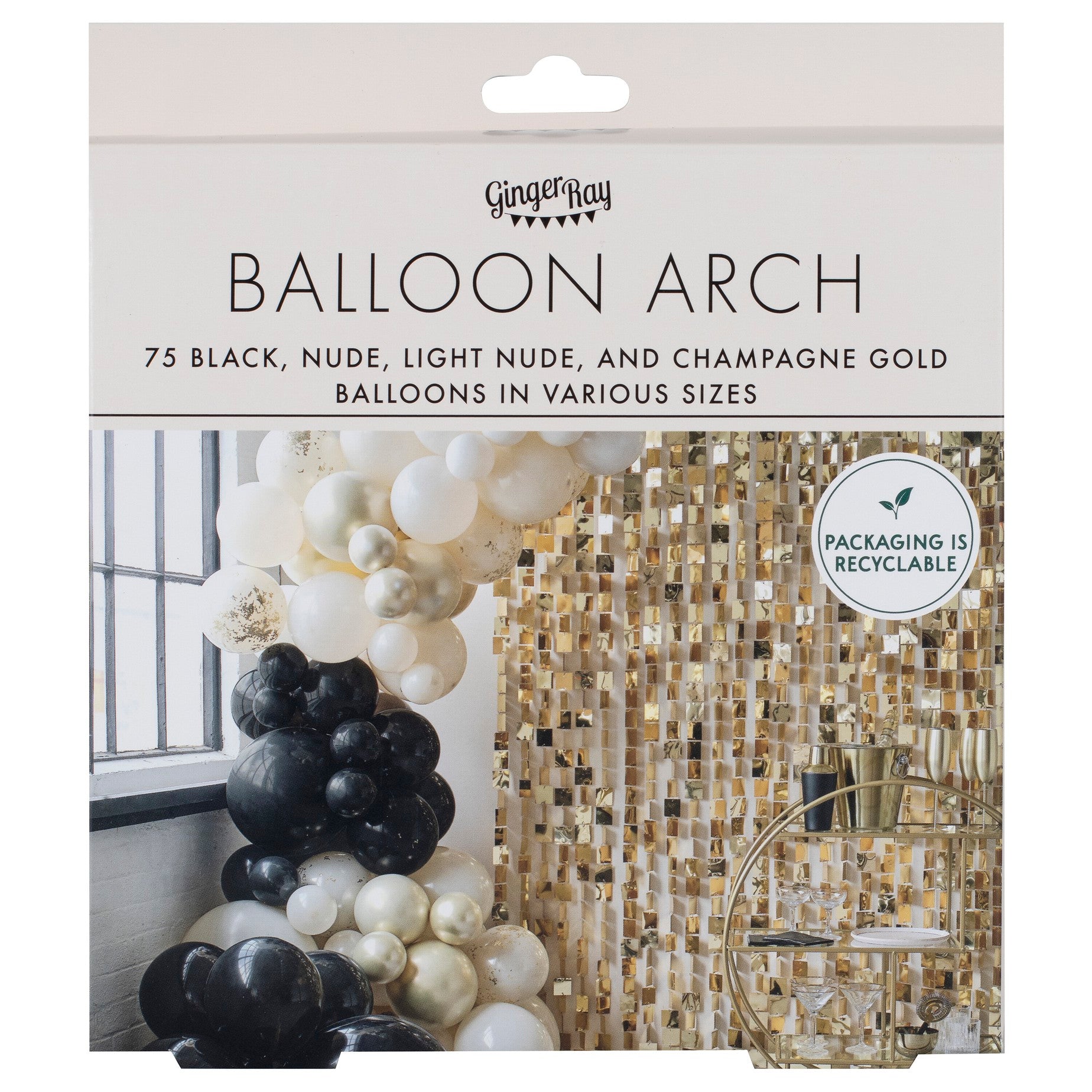 Lok iz balonov Ginger Ray - Black, Nude & Champagne Gold