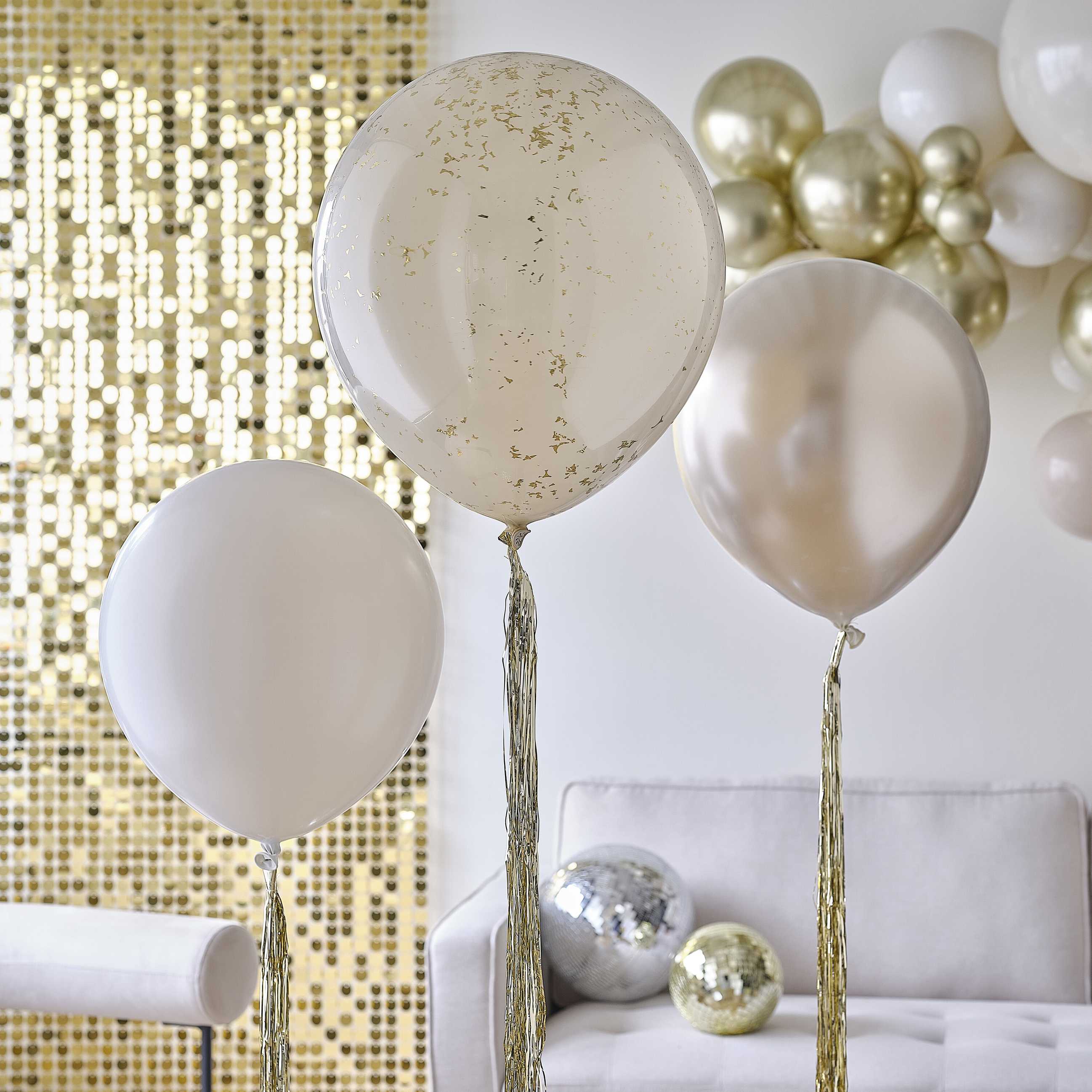 Helij baloni s konfeti Ginger Ray - Neutral & gold z zlatimi repki