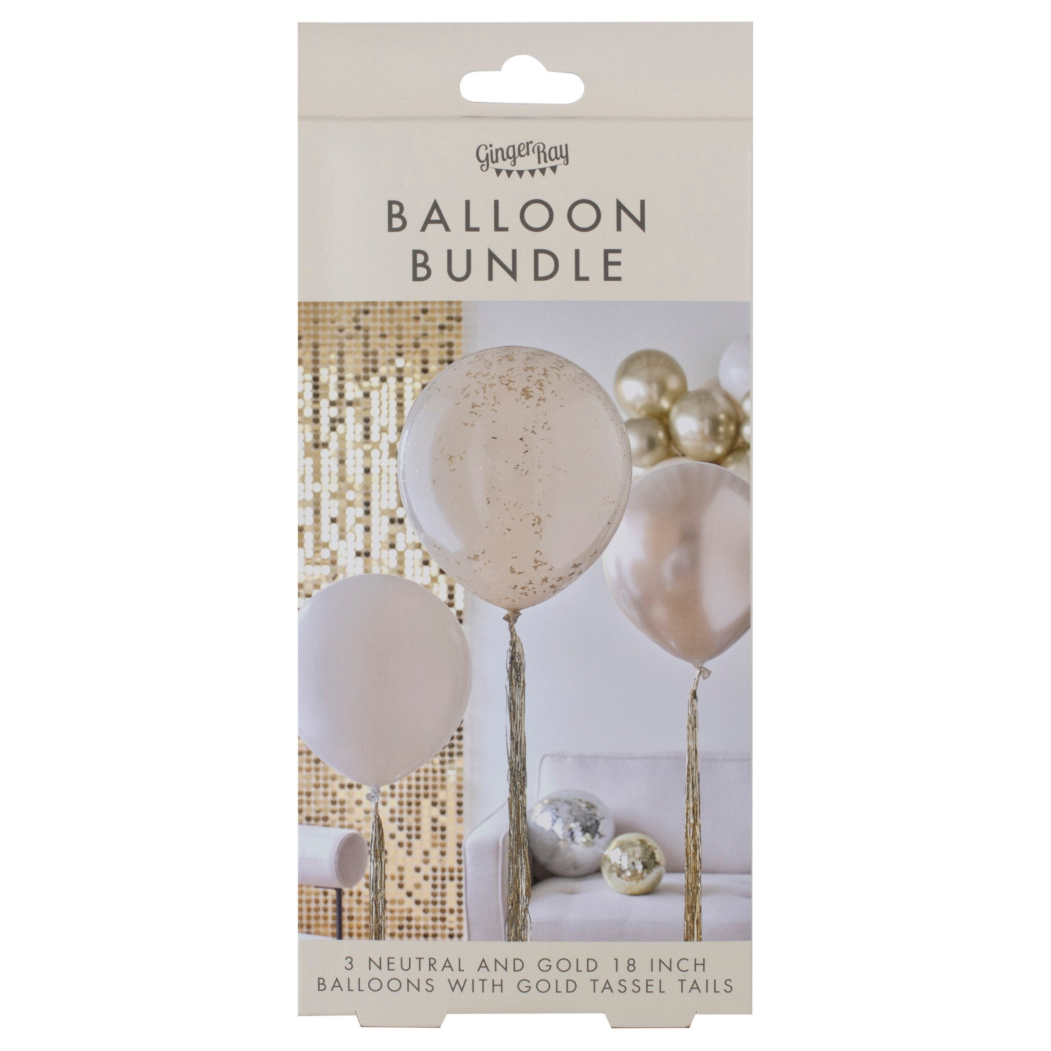 Baloni s konfeti Ginger Ray - Neutral & Gold z zlatimi repki