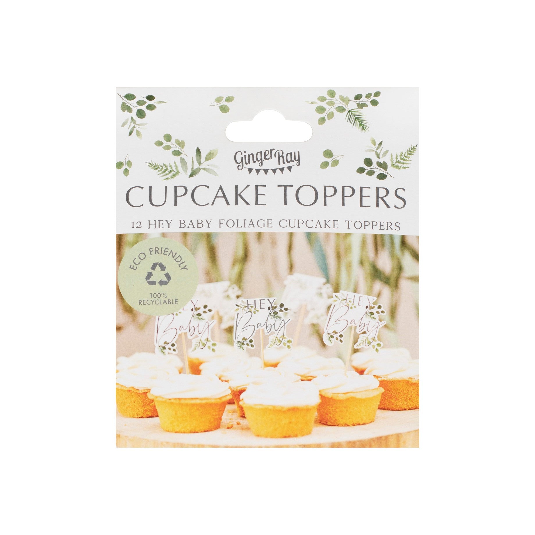 Cupcake toppers Ginger Ray - Hey Baby Botanical, 12 kos