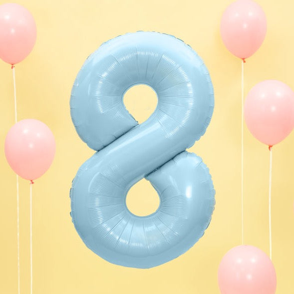 Balon v obliki števila, pastelno moder