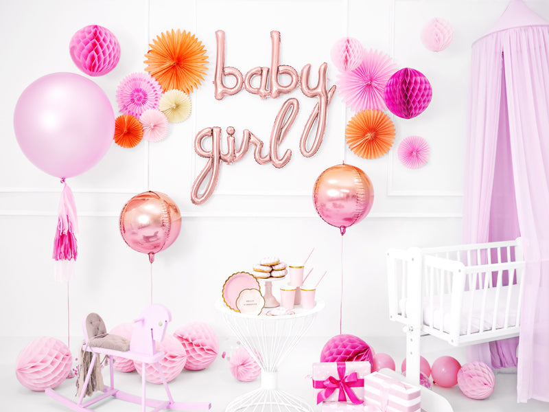 Baby shower baloni folija napis GIRL, rose gold