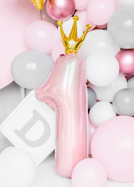 Balon številka - 1, pastelno roza s kronico