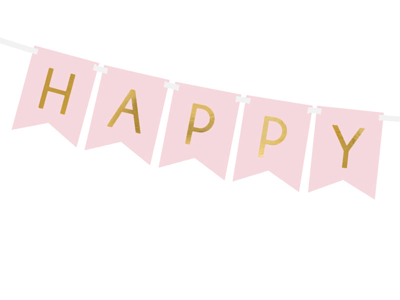 Banner napis Happy birthday roza barve, dekoracija za vašo rojstnodnevno praznovanje.