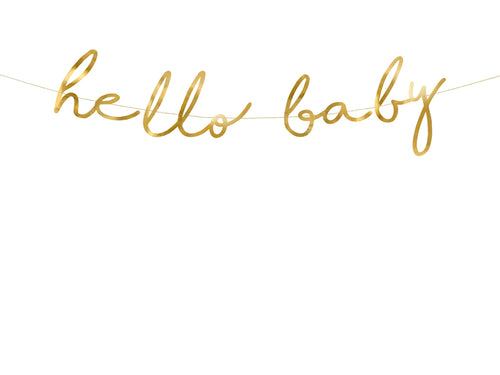 Banner napis Hello baby, zlat viseč napis. Dekoracija za najlboljši baby shower