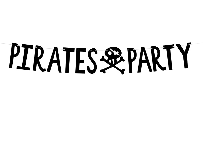 Banner napis Pirates party, črn. Dekoracija za najboljšo piratsko zabavo.