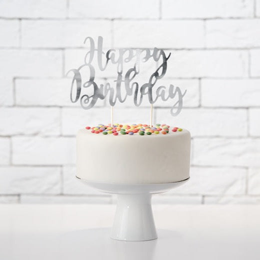 Cake topper Happy Birthday, srebrn