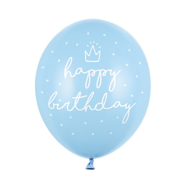Baloni - Happy Birthday modre kronice, 6 kos