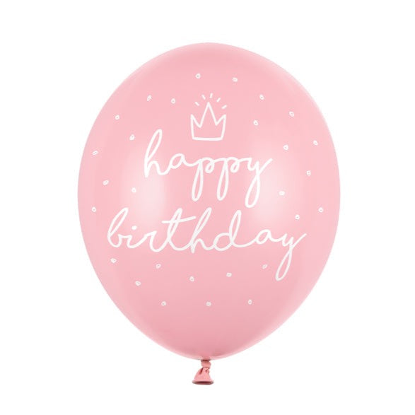 Baloni - Happy Birthday roza kronice, 6 kos