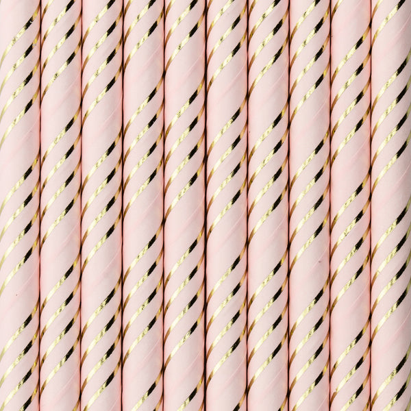 Papirnate slamice - Baby pink, zlate črte