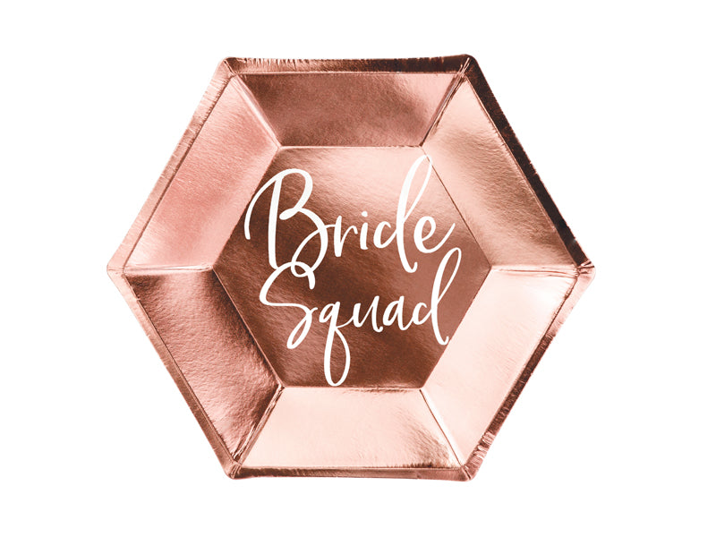 Rose gold papirnati krožnički z napisom bride squad, dekliščina, rose gold