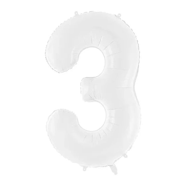 Balon številka - 3, sivkasto bel, 86 cm