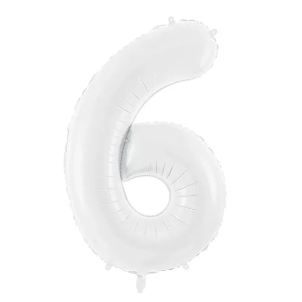 Balon številka - 6, bel, 86 cm