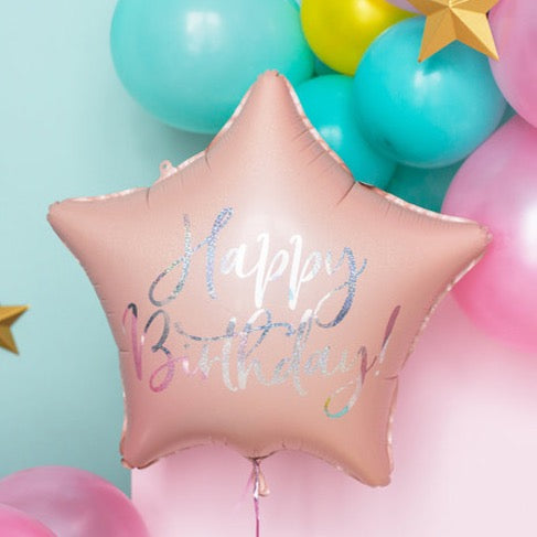 Balon folija Zvezda - Happy birthday, powder pink