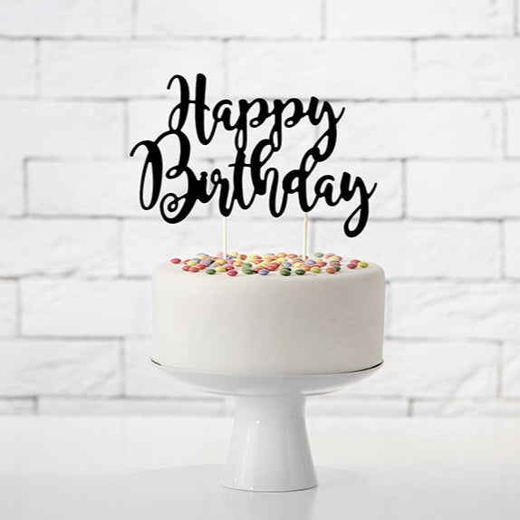 Cake topper - Happy birthday, črn