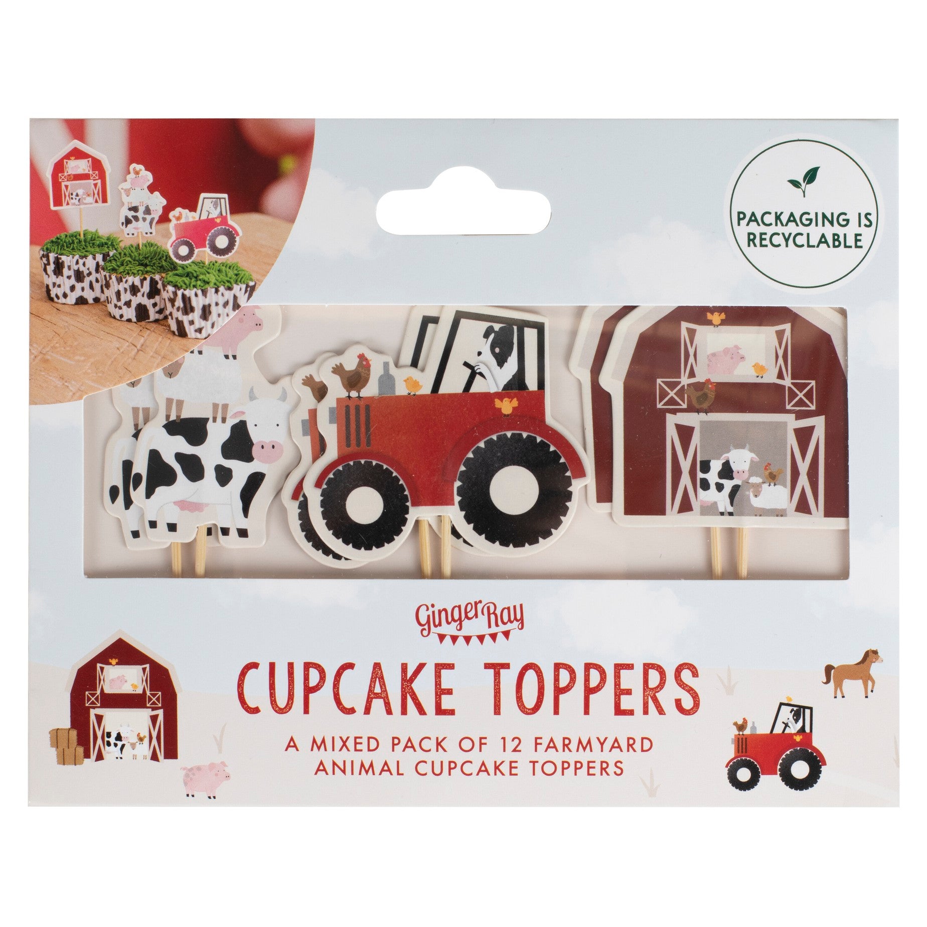 Cupcake toppers Ginger Ray - Farm Birthday, 12 kos