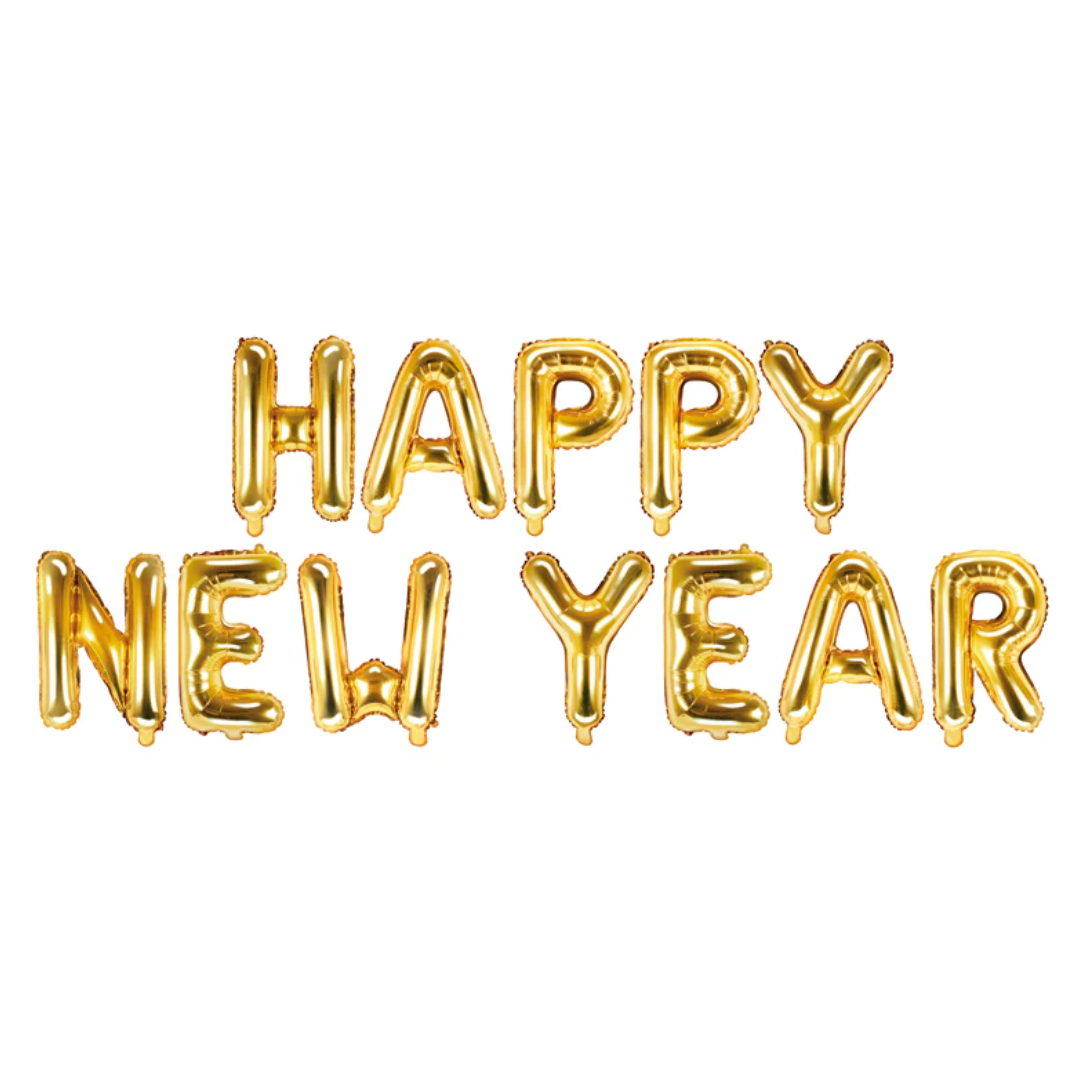 Balon folija napis - Happy new year, zlat