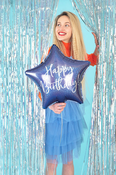 Balon folija Zvezda - Happy birthday, modra
